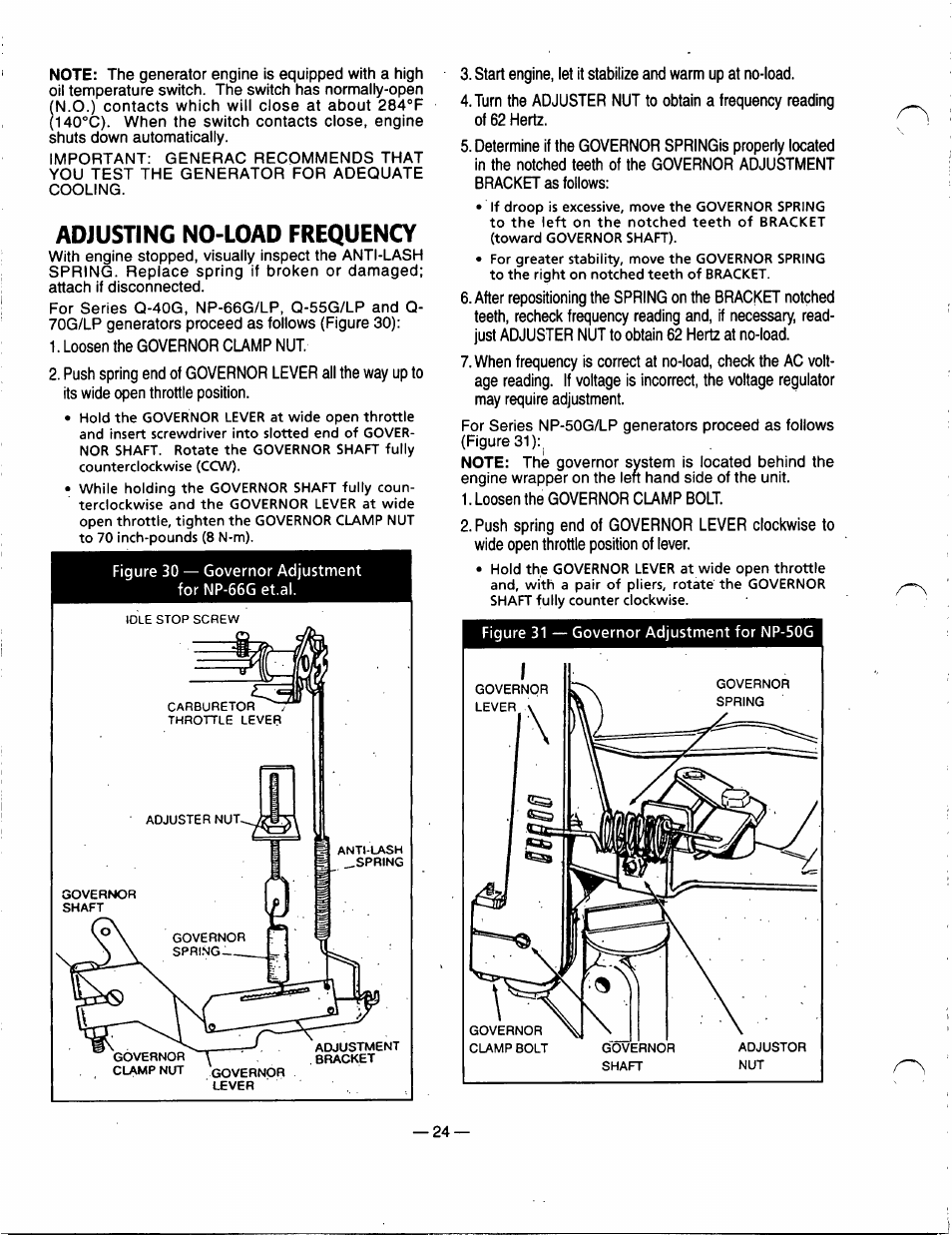 Adjusting no-load frequena | Generac Power Systems 91355 User Manual | Page 26 / 32