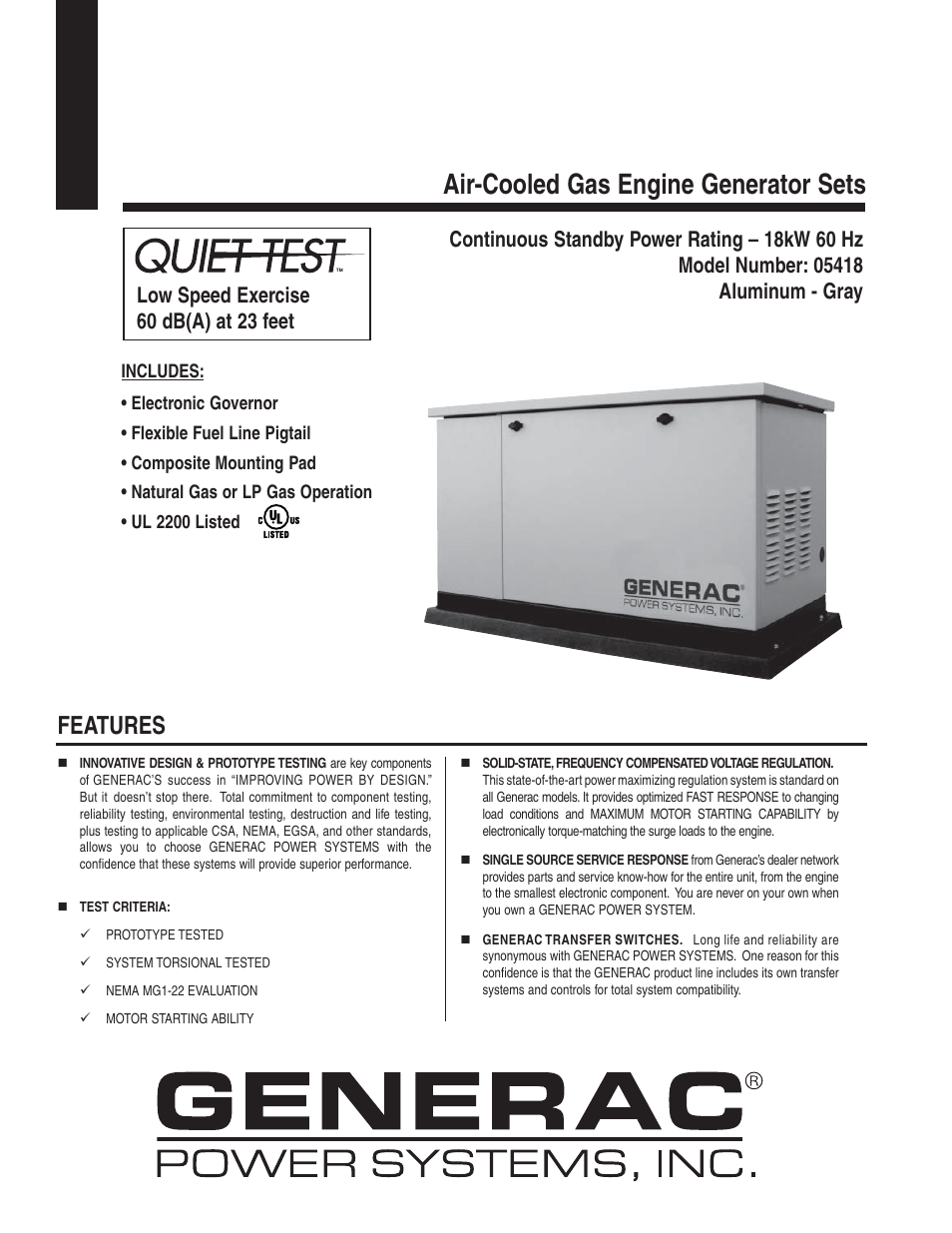 Generac Power Systems QUIET TEST 5418 User Manual | 4 pages