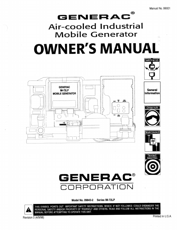 Generac Power Systems Air-cooled Industrial Mobile Generator 09843-2 User Manual | 32 pages