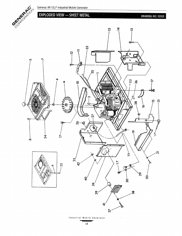 Exploded view - sheet metal | Generac Power Systems Air-cooled Industrial Mobile Generator 09843-2 User Manual | Page 18 / 32