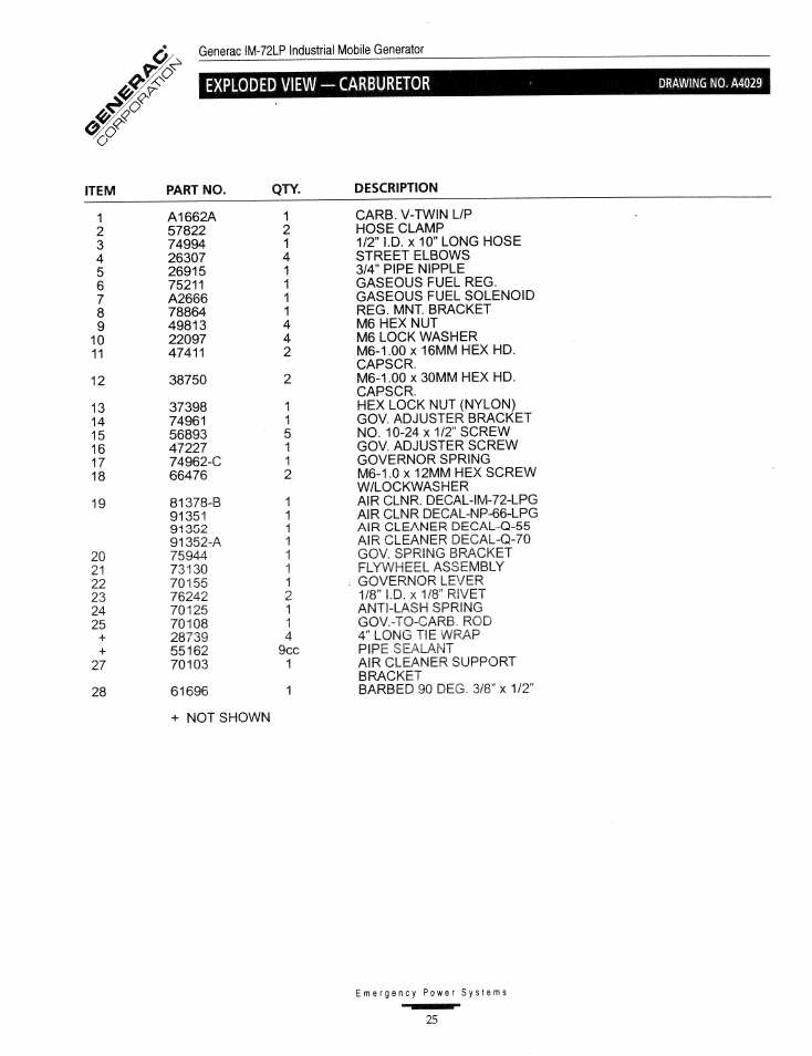 Exploded view - carburetor | Generac Power Systems Air-cooled Industrial Mobile Generator 09843-2 User Manual | Page 25 / 32