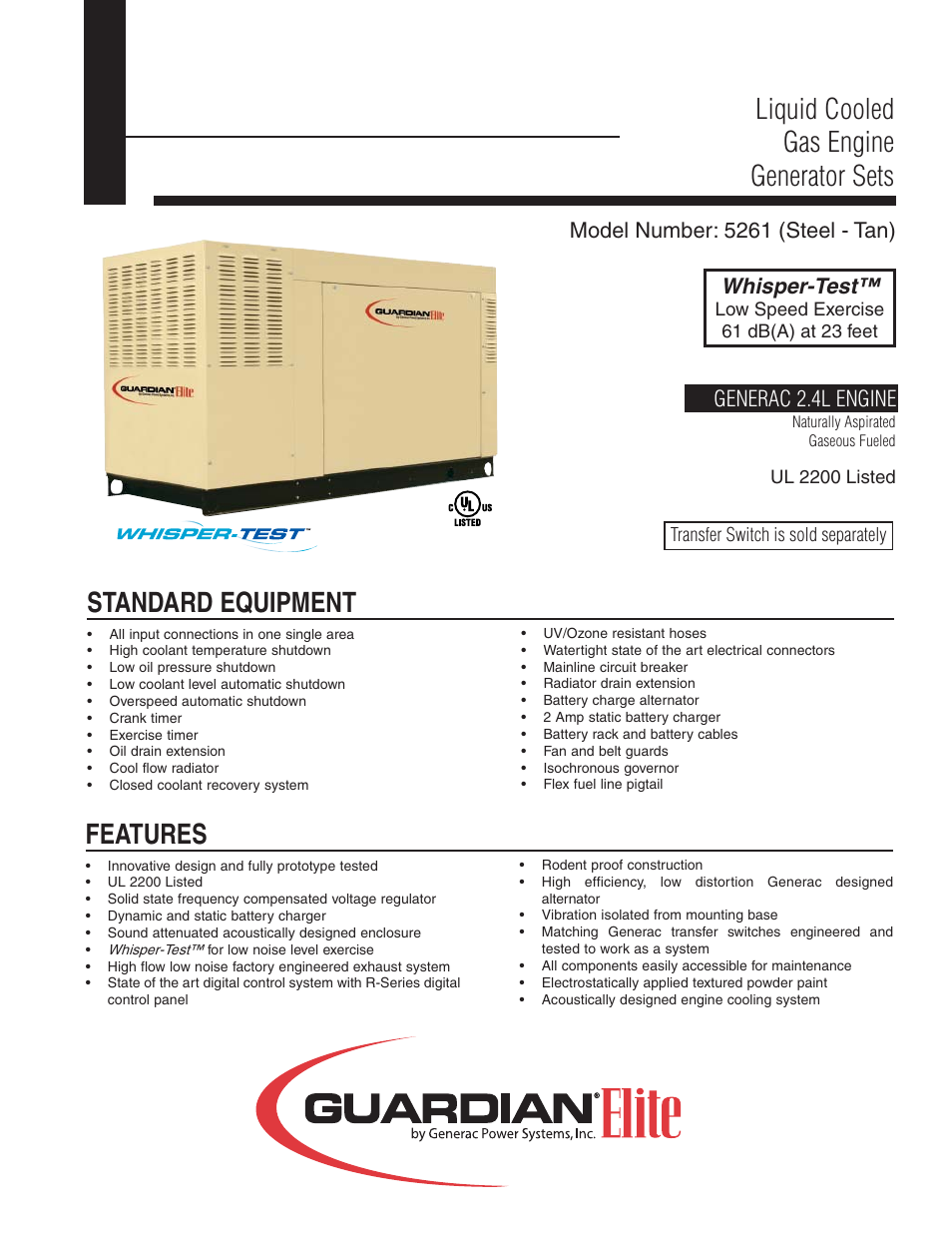 Generac Power Systems Whisper Test 5261 User Manual | 4 pages