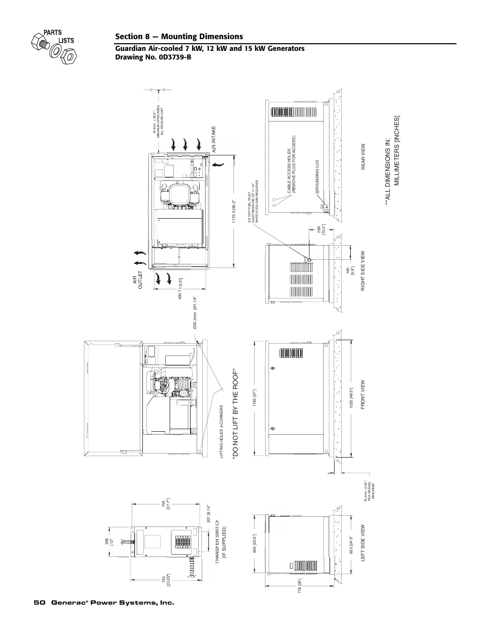 All dimen s io n s in: m illimeters [inches, 50 generac, Power systems, inc | Generac Power Systems 04758-1 User Manual | Page 52 / 56