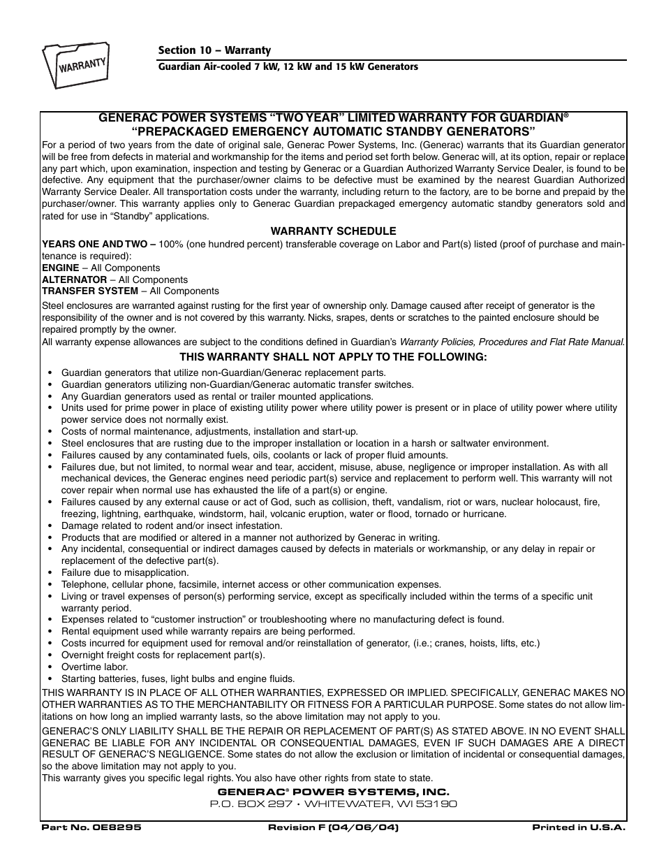 Generac Power Systems 04758-1 User Manual | Page 56 / 56