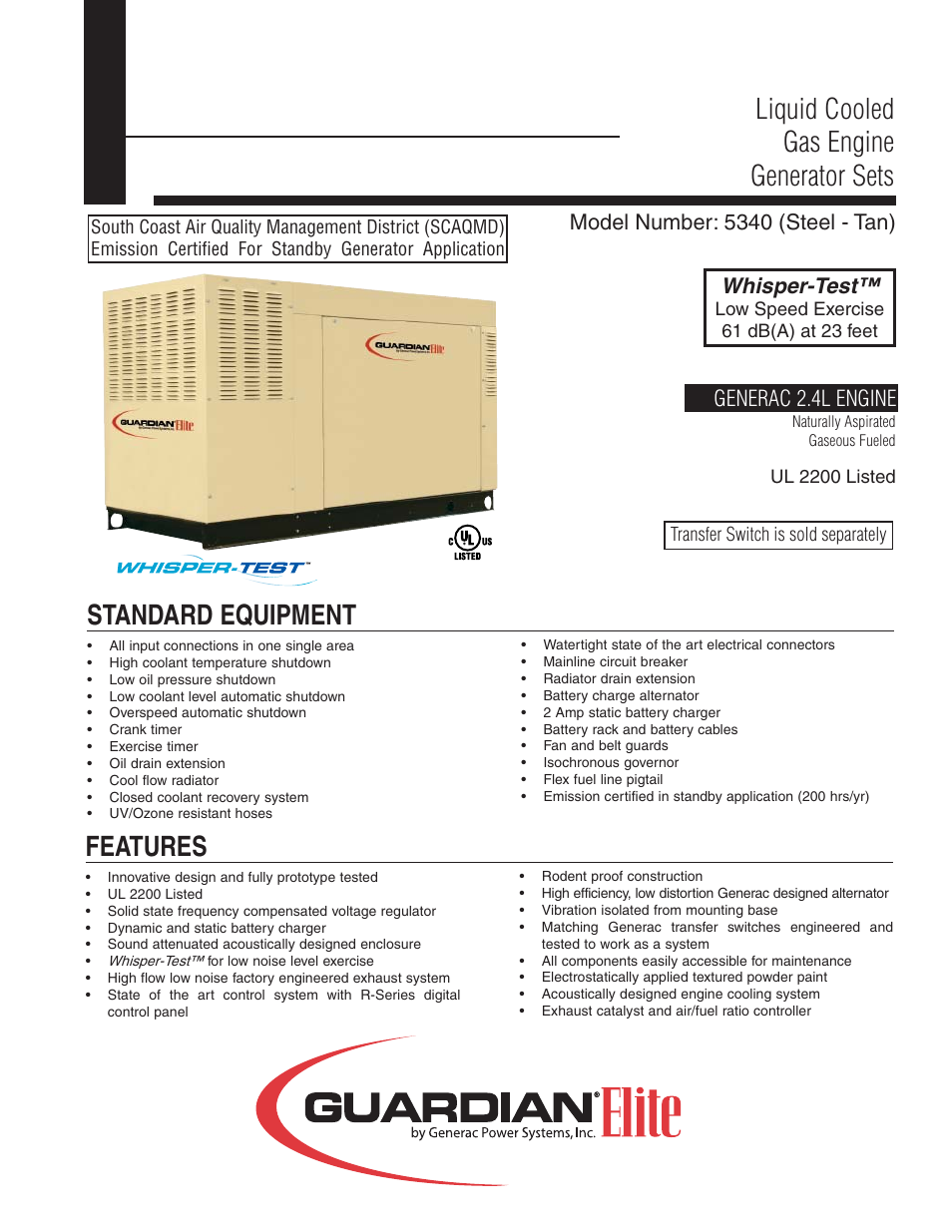 Generac Power Systems Guardian 5340 User Manual | 4 pages