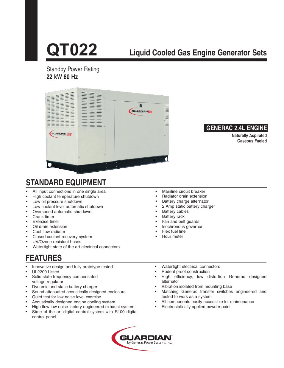 Generac Power Systems Guardian QT02224 User Manual | 4 pages