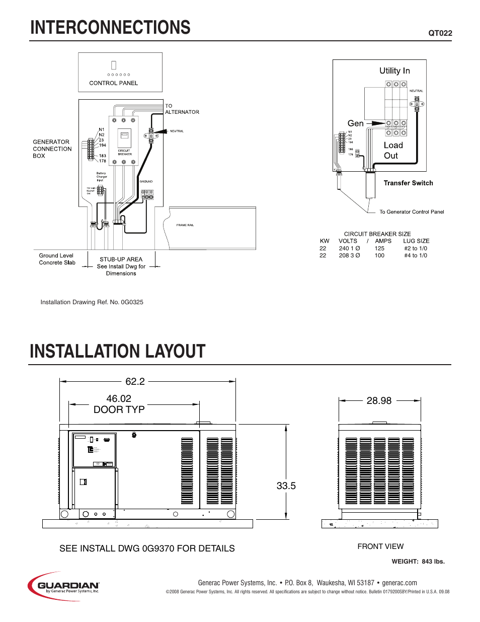 Interconnections, Installation layout | Generac Power Systems Guardian QT02224 User Manual | Page 4 / 4