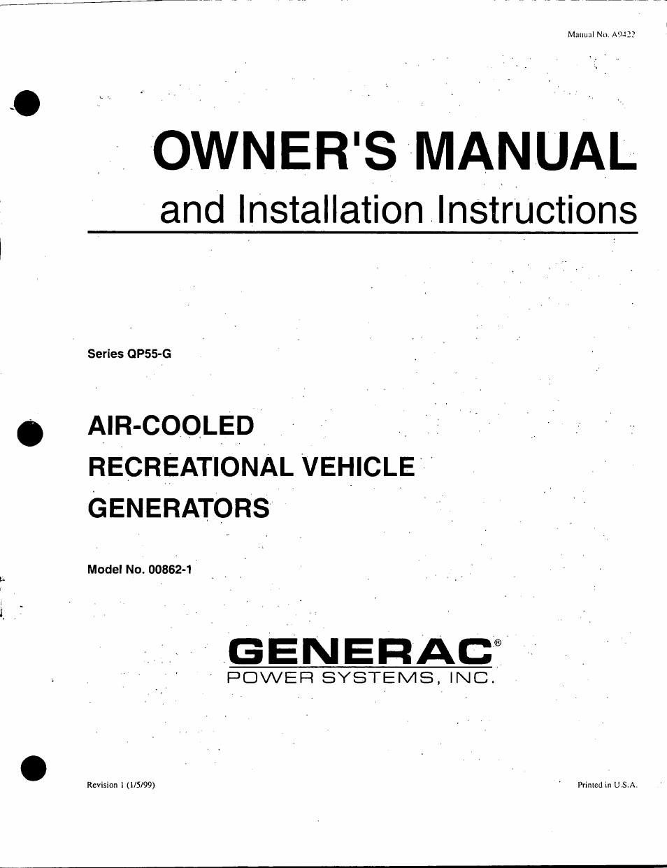 Generac Power Systems 00862-1 User Manual | 52 pages