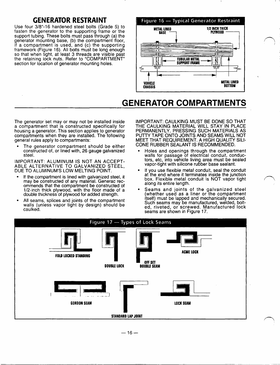 Generator restraint, Generator compartments | Generac Power Systems 00862-1 User Manual | Page 18 / 52