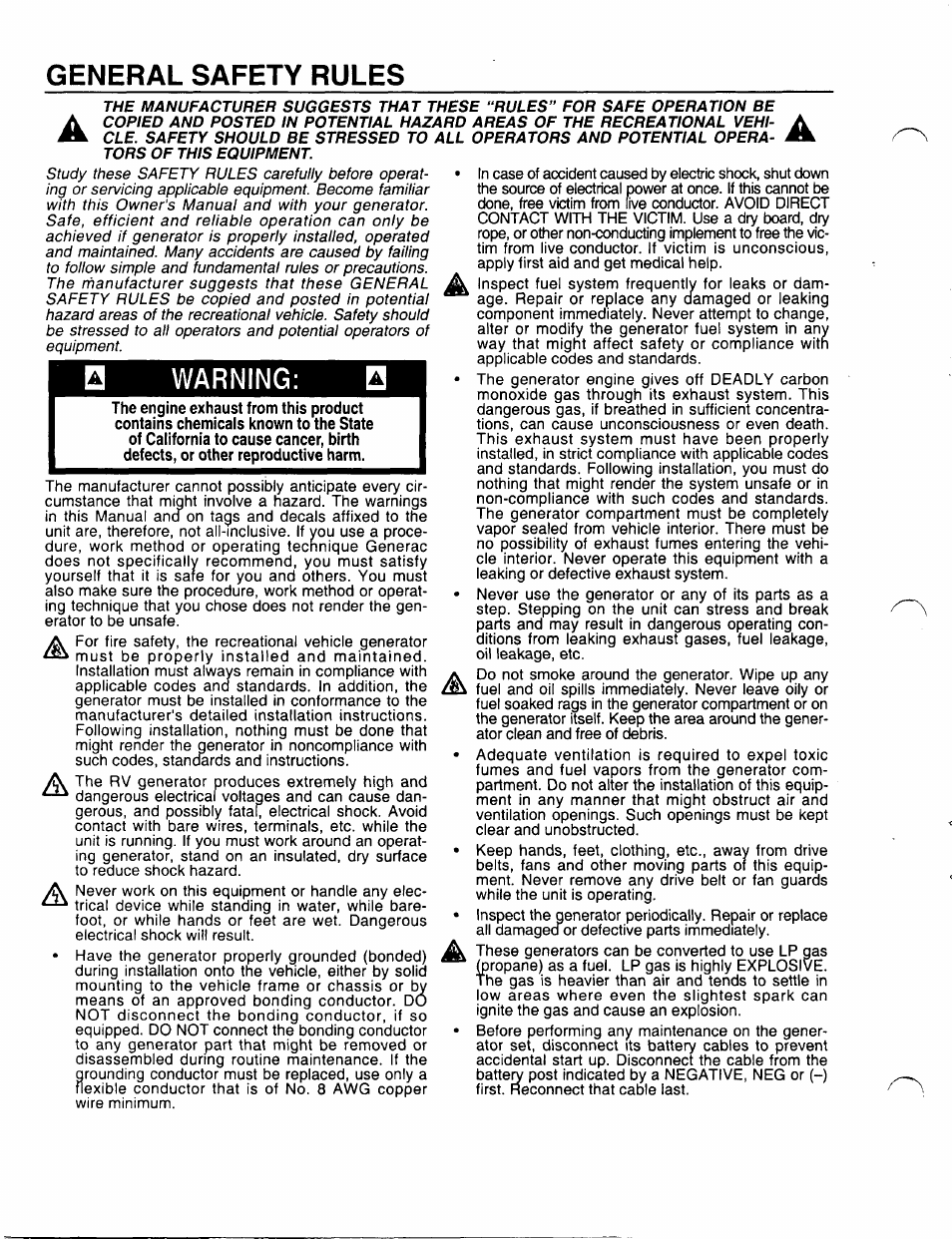 General safety rules, Warning | Generac Power Systems 00862-1 User Manual | Page 2 / 52