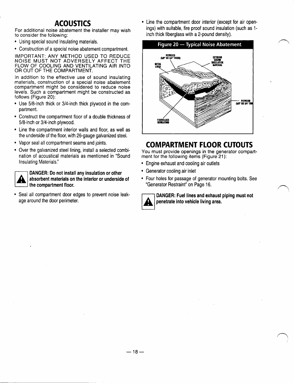 Acoustics, Compartment floor cutouts | Generac Power Systems 00862-1 User Manual | Page 20 / 52