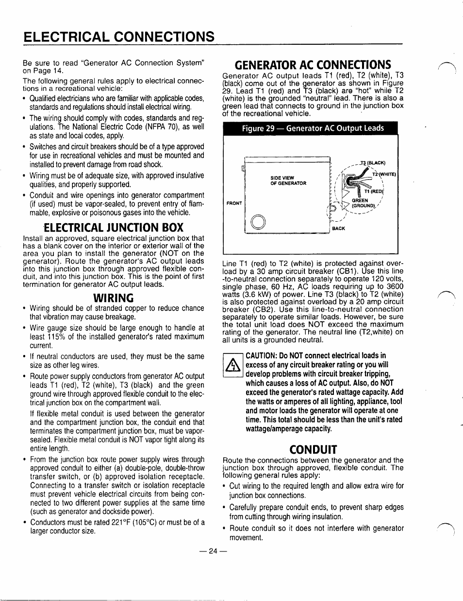 Electrical connections, Electrical junaion box, Wiring | Generator ac connections, Conduit, Generator ac connection system, Electrical junction box, Conduit -25 | Generac Power Systems 00862-1 User Manual | Page 26 / 52