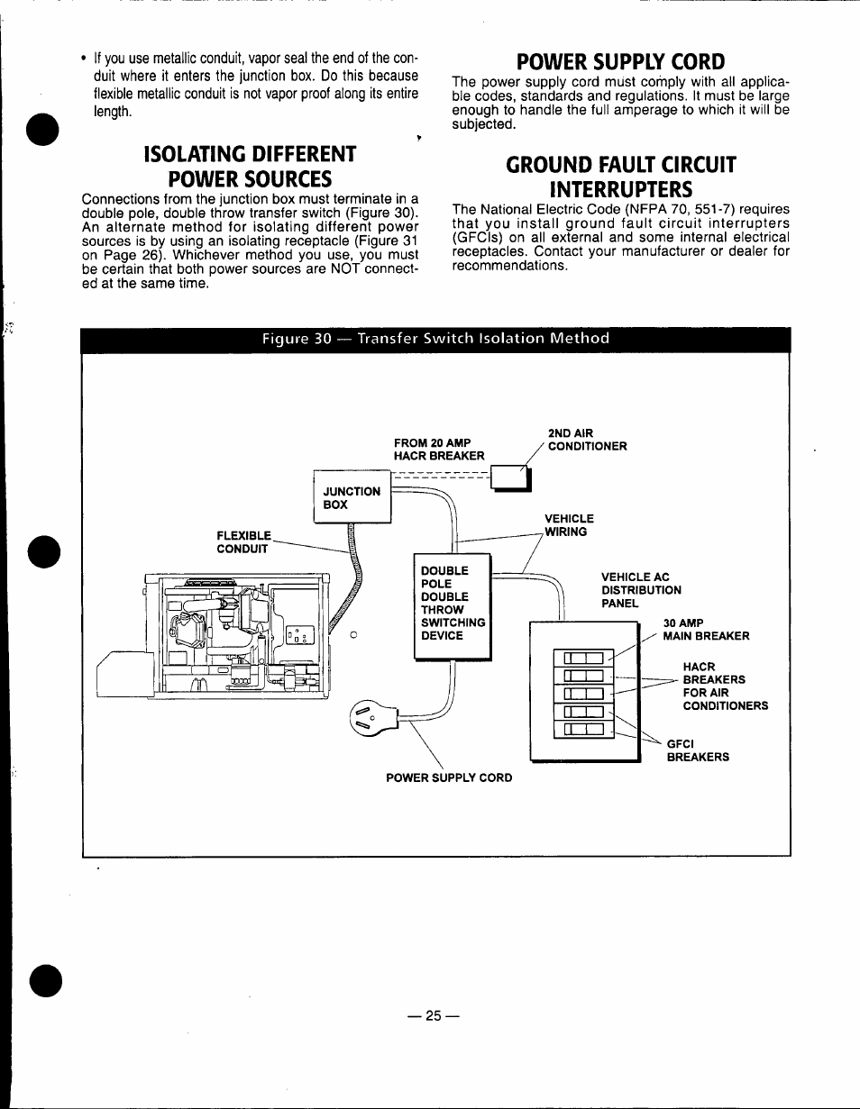 Isolating different power sources, Power supply cord, Ground fault circuit interrupters | Generac Power Systems 00862-1 User Manual | Page 27 / 52