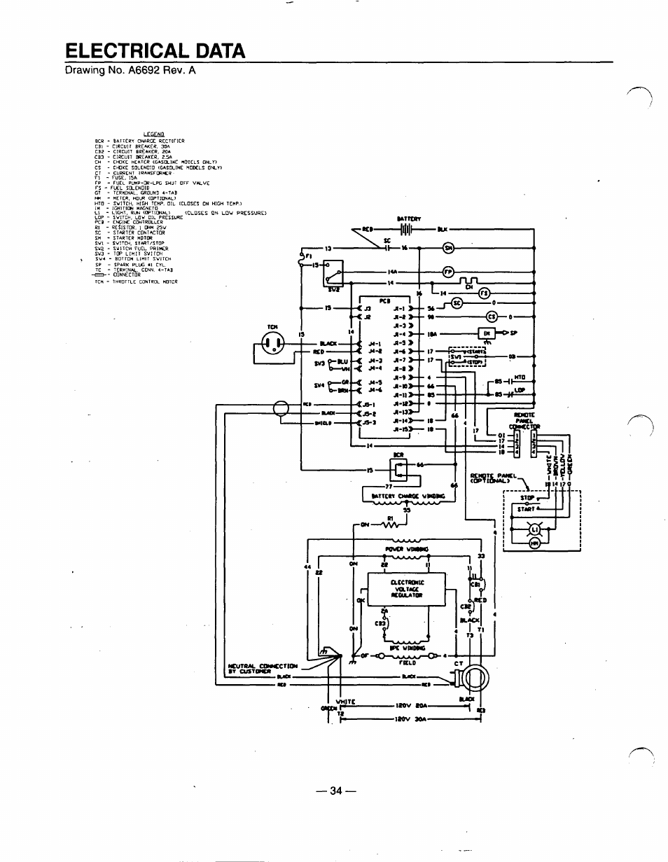 Electrical data, Drawing no. a6692 rev. a, Lattorr | Generac Power Systems 00862-1 User Manual | Page 36 / 52