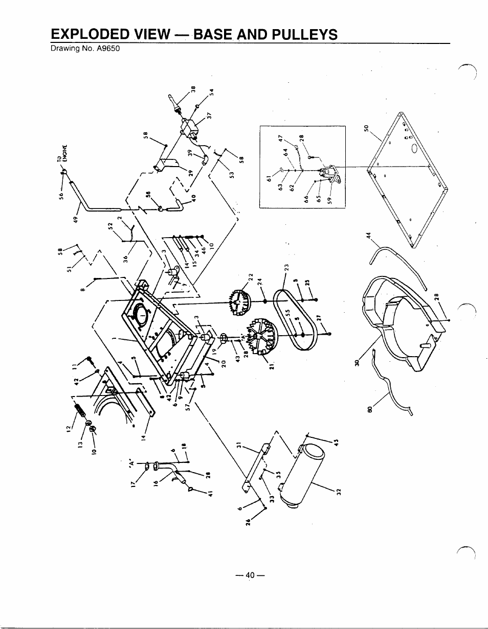 Exploded view — base and pulleys | Generac Power Systems 00862-1 User Manual | Page 42 / 52