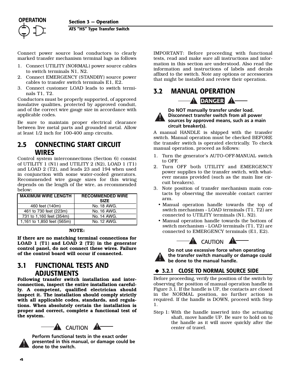 5 connecting start circuit wires, 1 functional tests and adjustments, 2 manual operation | Generac Power Systems 004635-3 User Manual | Page 6 / 20