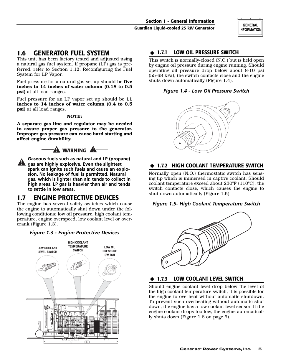 6 generator fuel system, 7 engine protective devices | Generac Power Systems 005040-2 User Manual | Page 7 / 56
