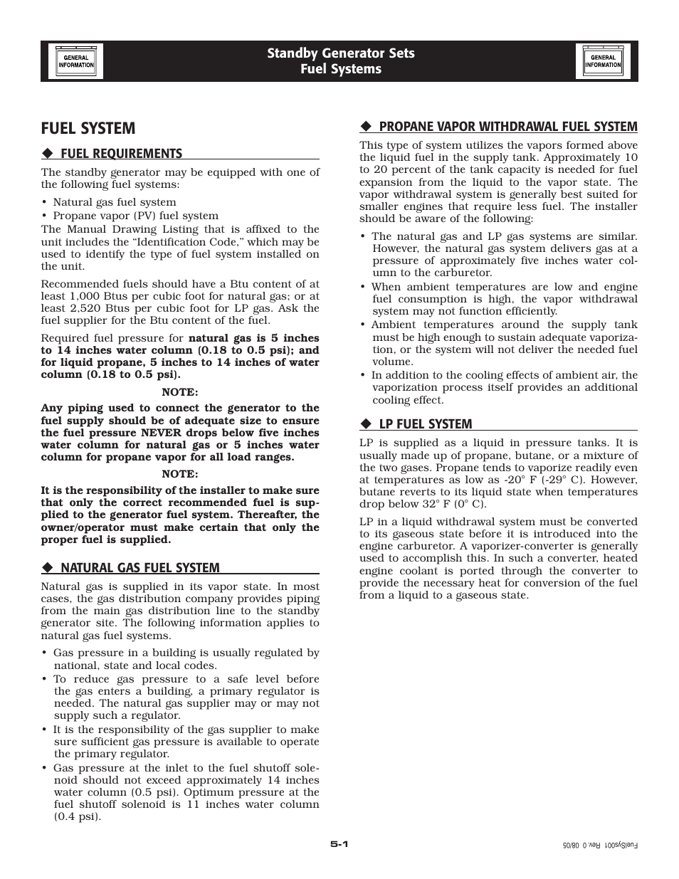 Fuel system | Generac Power Systems 005261-0 User Manual | Page 9 / 64