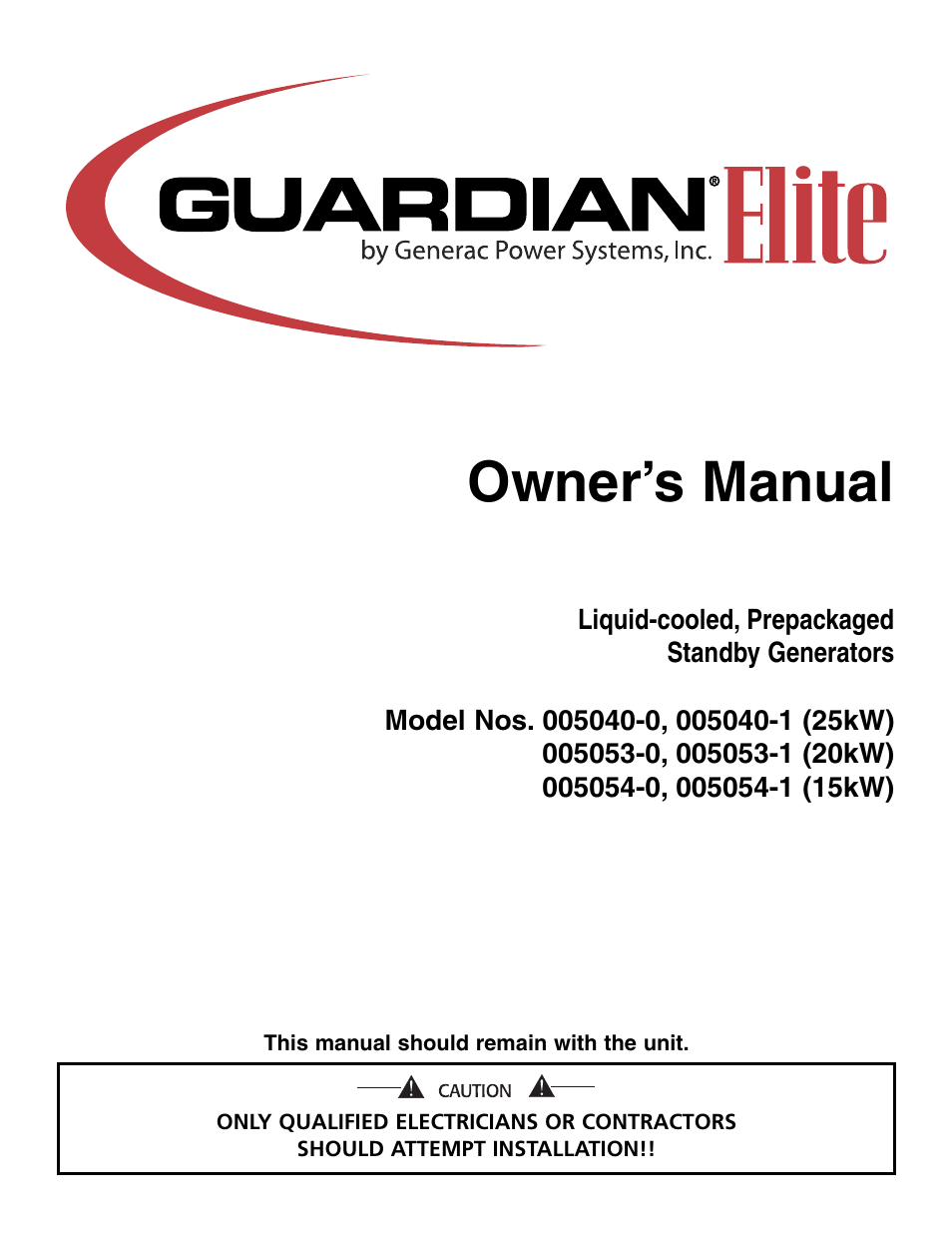 Generac Power Systems 005040-0 User Manual | 56 pages