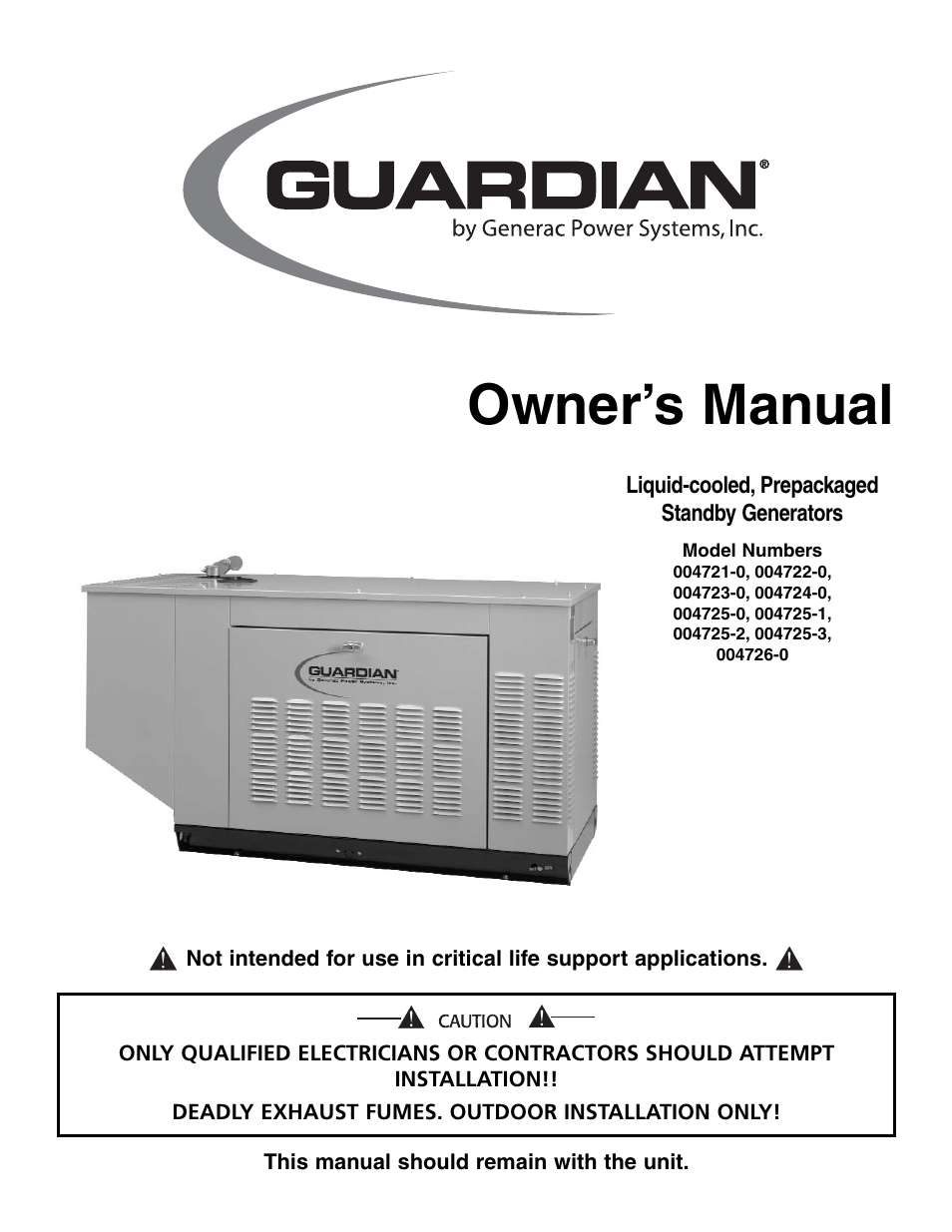 Generac Power Systems 004721-0 User Manual | 52 pages