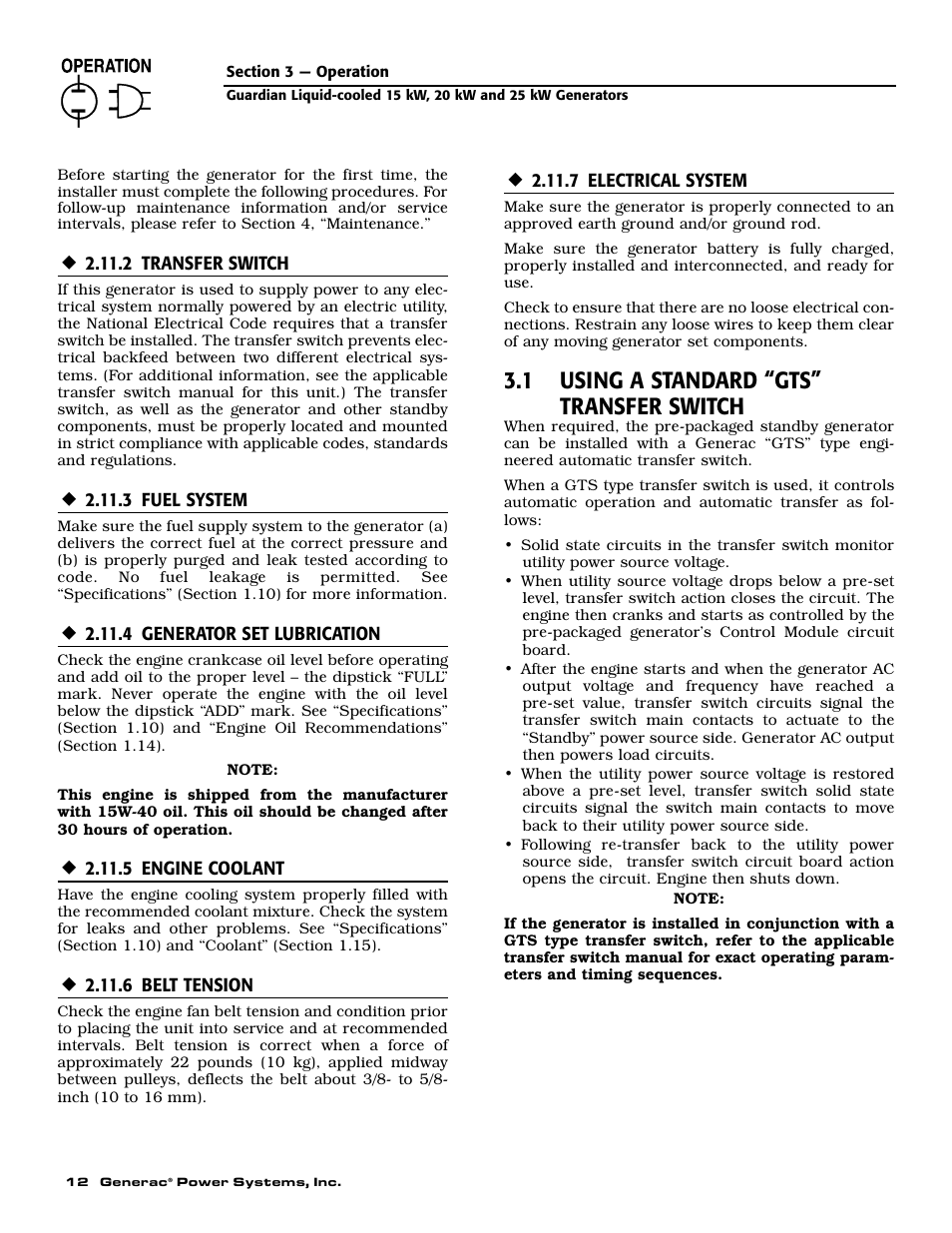 1 using a standard “gts” transfer switch | Generac Power Systems 004721-0 User Manual | Page 14 / 52