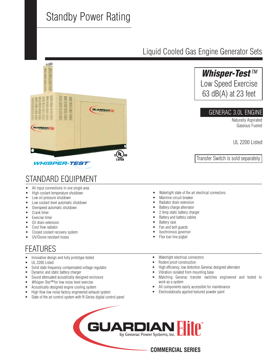 Generac Power Systems Whisper-Test COMMERCIAL SERIES User Manual | 4 pages