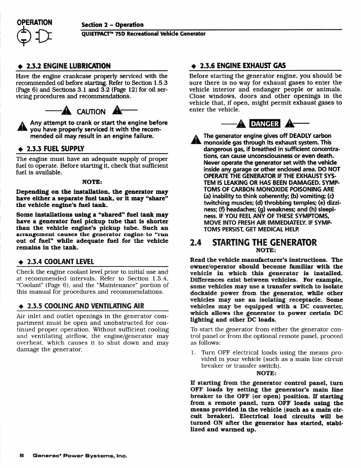 Starting the generator | Generac Power Systems 4270-0 User Manual | Page 10 / 68
