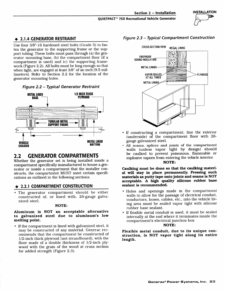 2 generator compartments | Generac Power Systems 4270-0 User Manual | Page 25 / 68