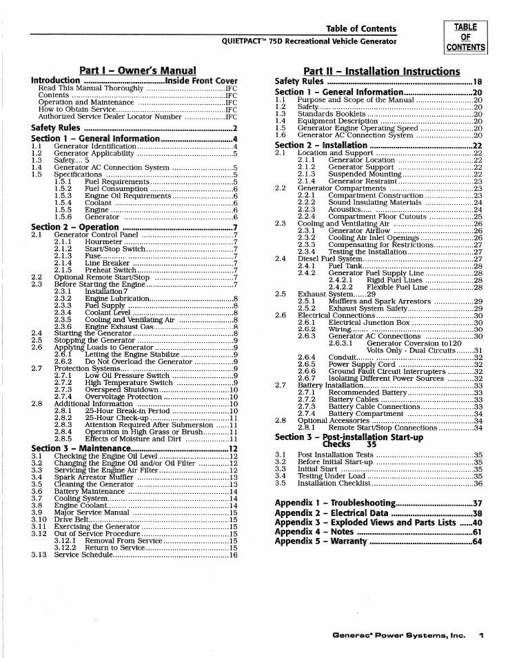 Part i ~ owner's manual | Generac Power Systems 4270-0 User Manual | Page 3 / 68