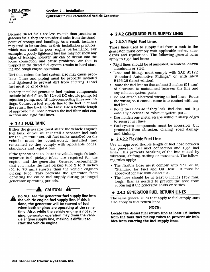 1 fuel tank, 2 flexible fuel line, 5 generator fuel return lines | Generac Power Systems 4270-0 User Manual | Page 30 / 68