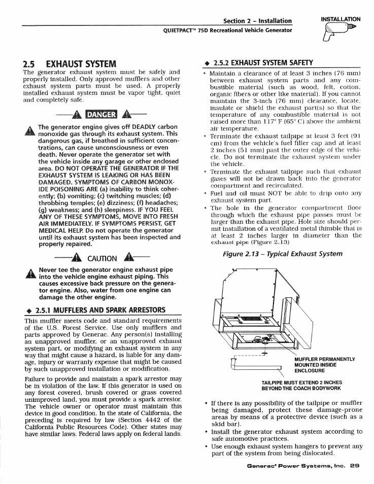 5 exhaust systeil, Exhaust system | Generac Power Systems 4270-0 User Manual | Page 31 / 68