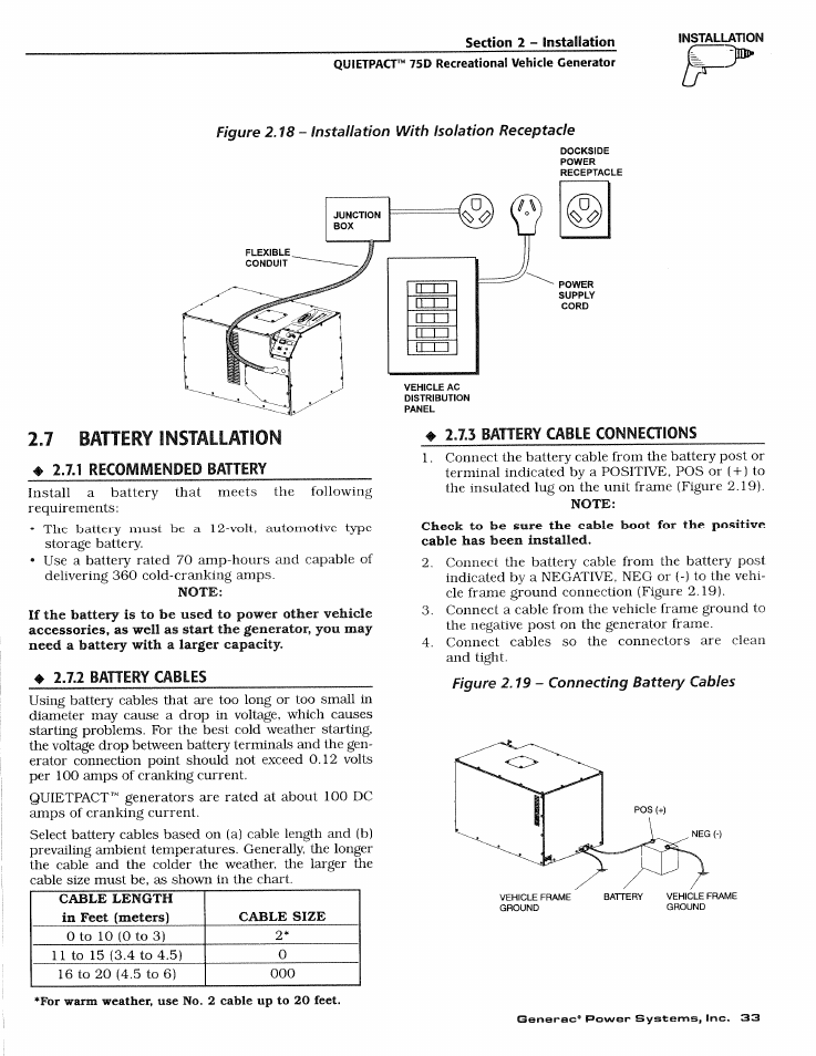 7 battery installation, Battery installation | Generac Power Systems 4270-0 User Manual | Page 35 / 68