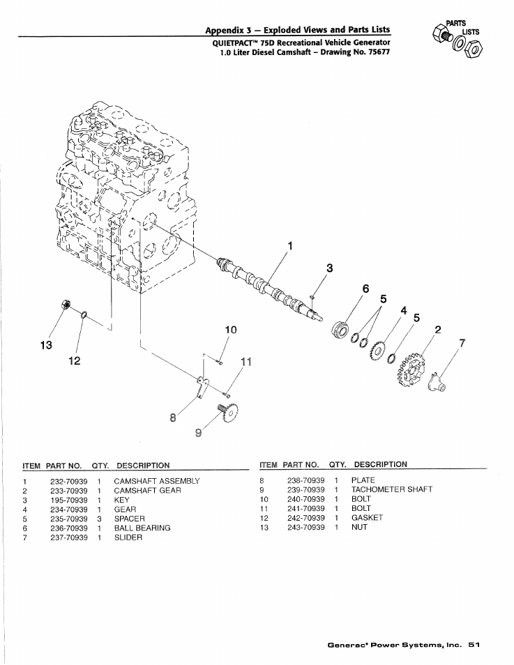 Camshaft | Generac Power Systems 4270-0 User Manual | Page 53 / 68