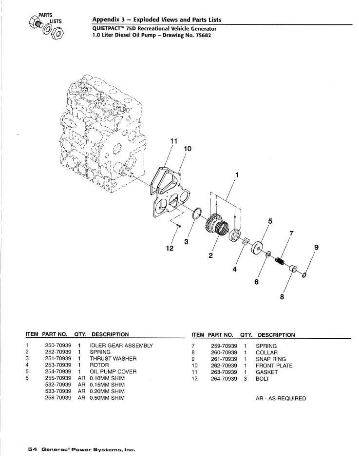 Quietpact™ 75d recreational vehicle generator, 0 liter diesel oil pump - drawing no. 75682 | Generac Power Systems 4270-0 User Manual | Page 56 / 68