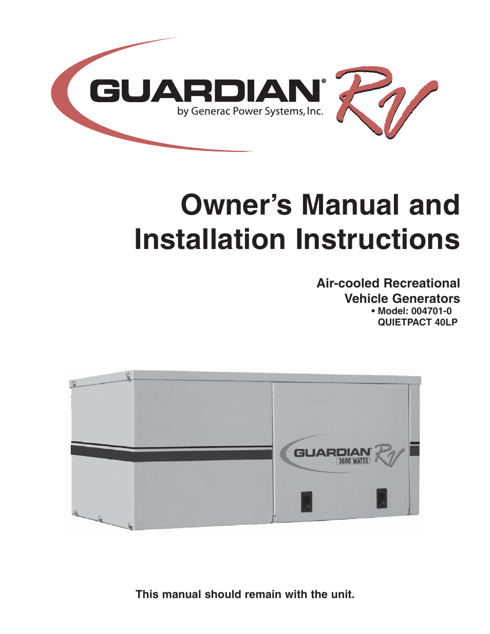 Generac Power Systems 004701-0 User Manual | 56 pages