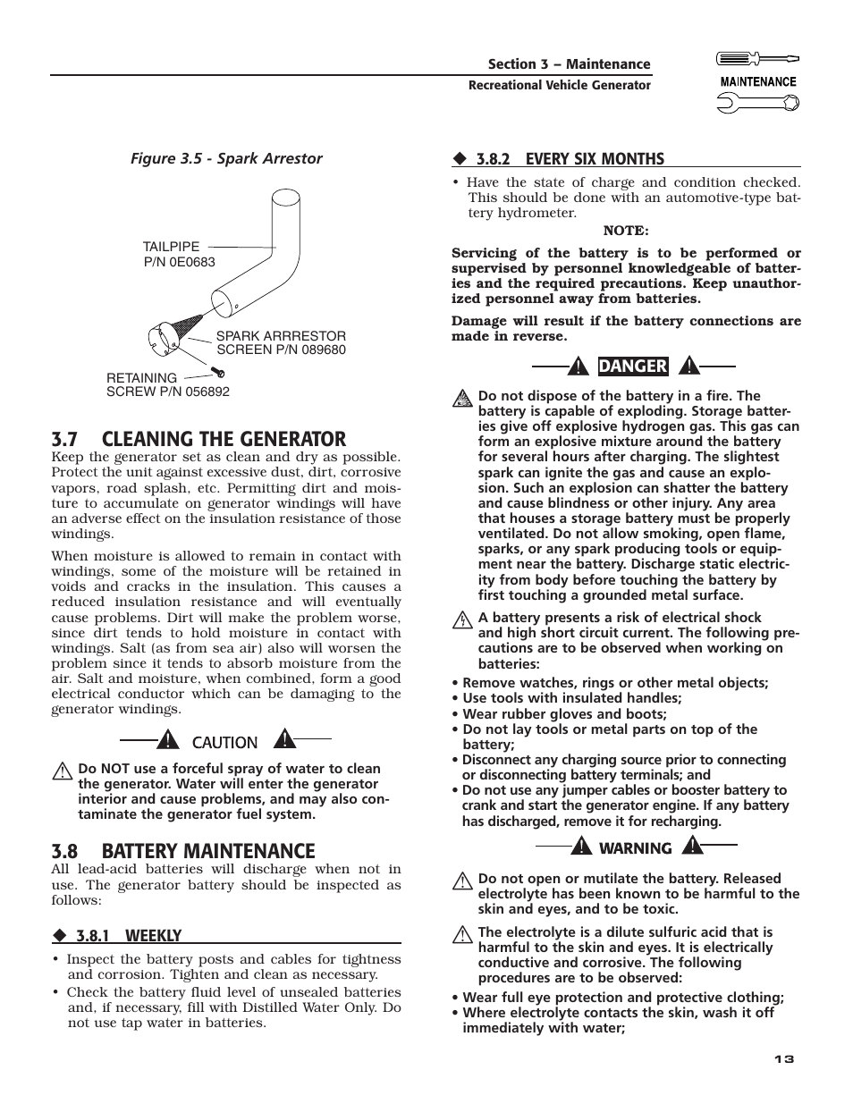 7 cleaning the generator, 8 battery maintenance | Generac Power Systems 004701-0 User Manual | Page 15 / 56