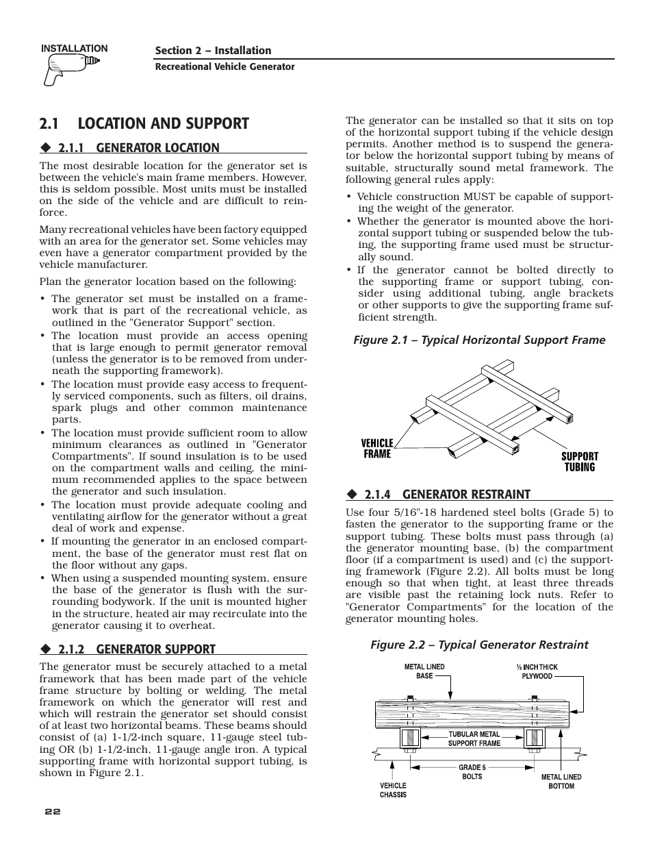 1 location and support | Generac Power Systems 004701-0 User Manual | Page 24 / 56