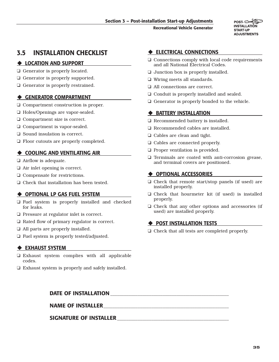 5 installation checklist | Generac Power Systems 004701-0 User Manual | Page 37 / 56