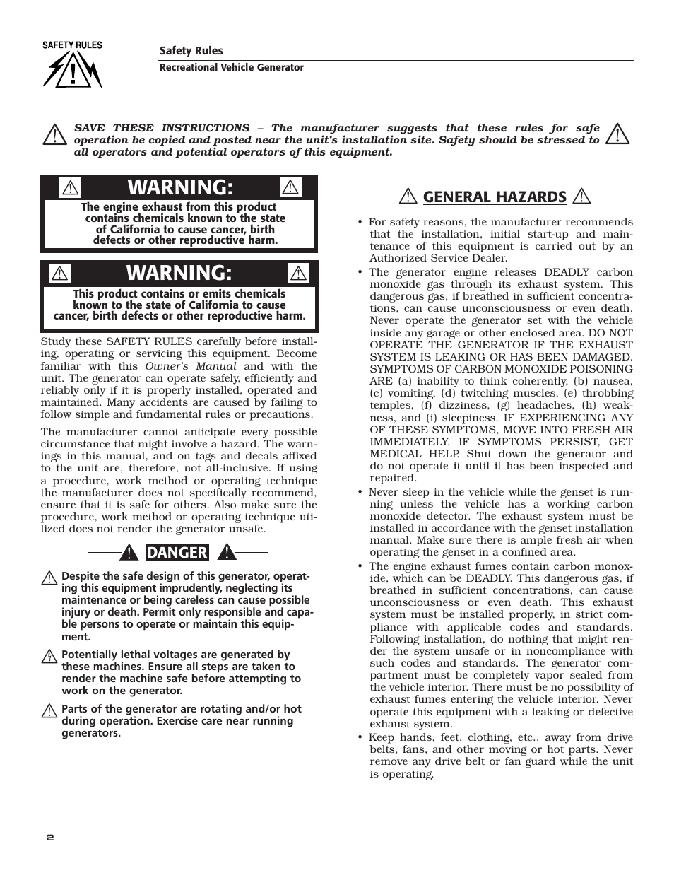 Warning | Generac Power Systems 004701-0 User Manual | Page 4 / 56