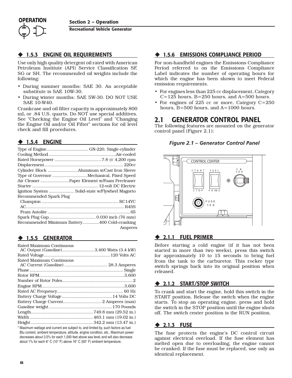 1 generator control panel | Generac Power Systems 004701-0 User Manual | Page 8 / 56