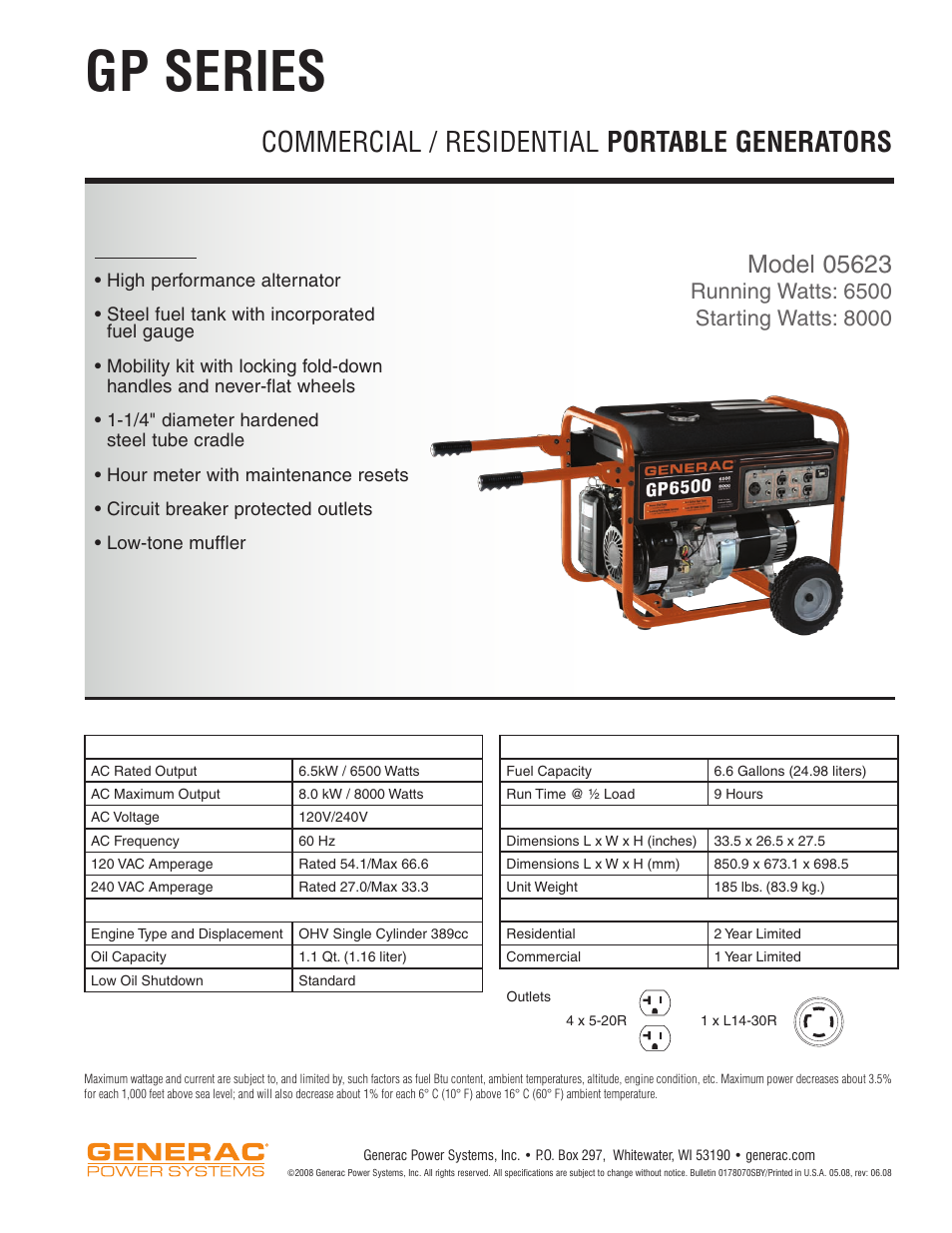 Generac Power Systems GP6500 User Manual | 1 page
