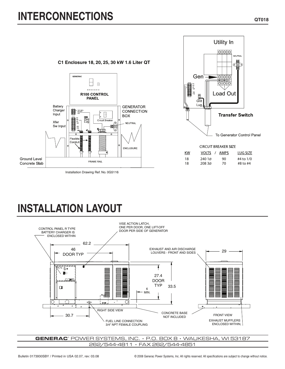 Interconnections installation layout | Generac Power Systems QT018 User Manual | Page 4 / 4