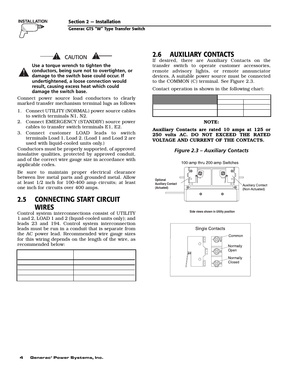 5 connecting start circuit wires, 6 auxiliary contacts | Generac Power Systems 04635-0 User Manual | Page 6 / 16