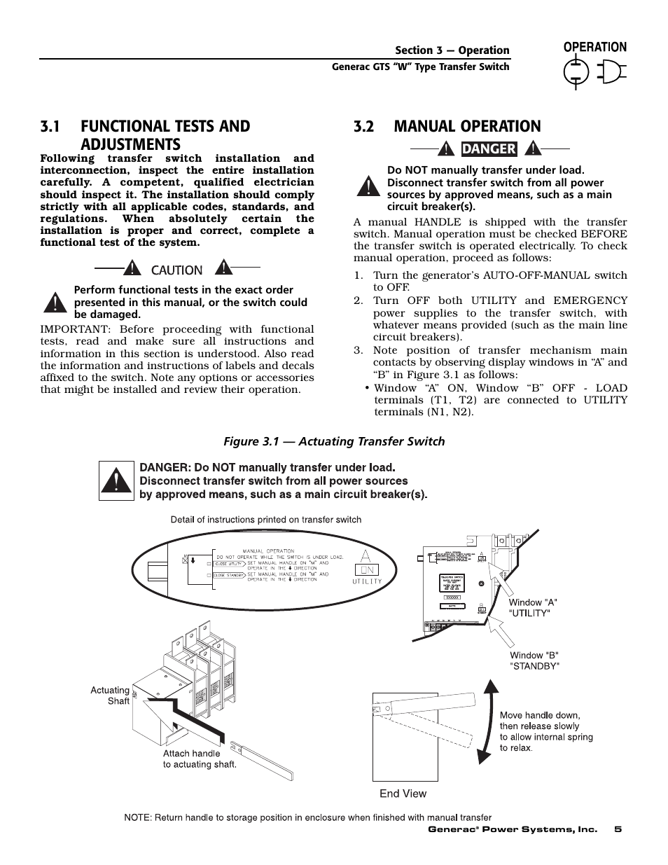 1 functional tests and adjustments, 2 manual operation | Generac Power Systems 04635-0 User Manual | Page 7 / 16