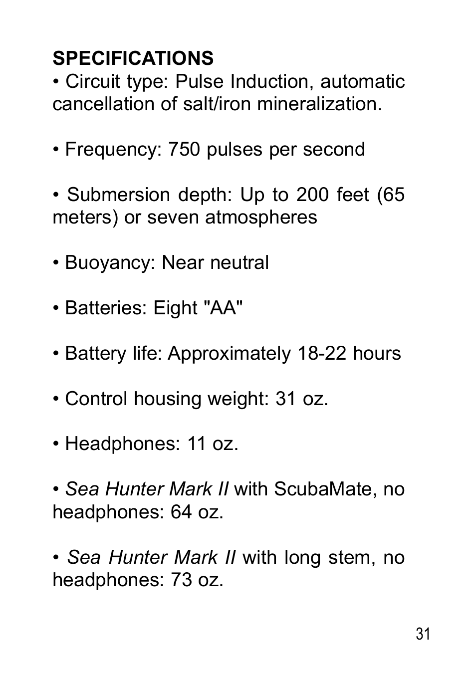 Garrett Metal Detectors Sea Hunter Mark II None User Manual | Page 31 / 44