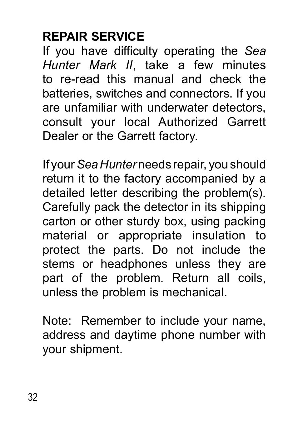 Garrett Metal Detectors Sea Hunter Mark II None User Manual | Page 32 / 44