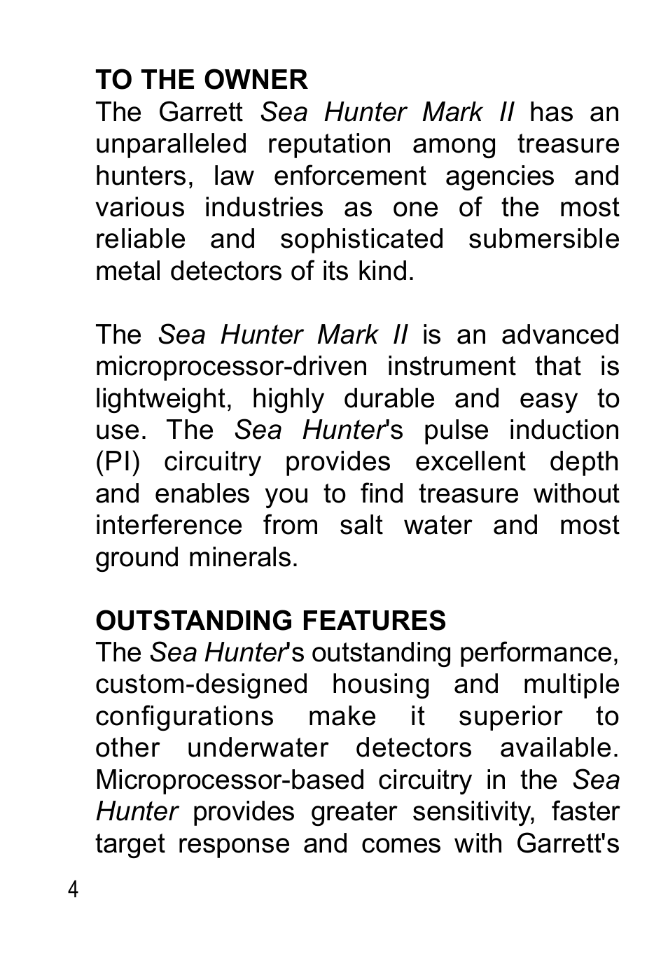 Garrett Metal Detectors Sea Hunter Mark II None User Manual | Page 4 / 44