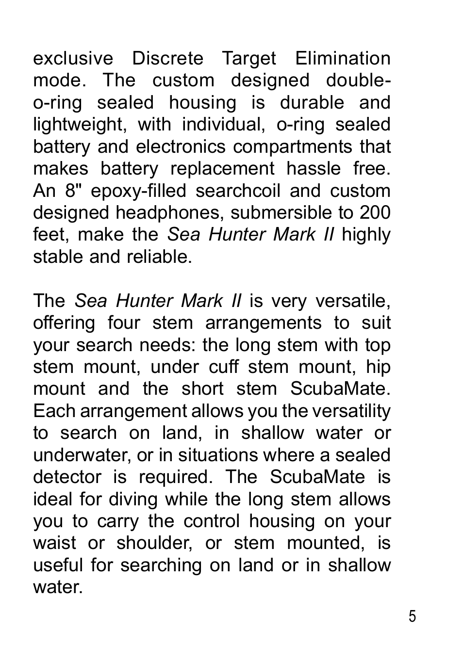 Garrett Metal Detectors Sea Hunter Mark II None User Manual | Page 5 / 44