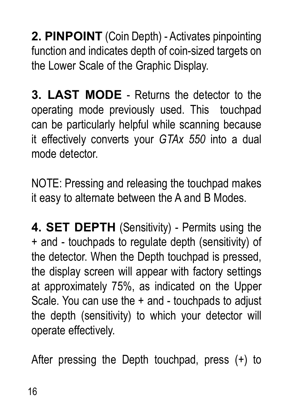 Garrett Metal Detectors Metal Detectors GTAx 550 User Manual | Page 16 / 60