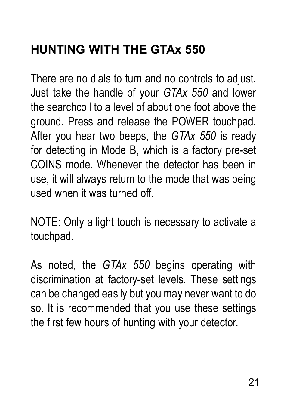 Garrett Metal Detectors Metal Detectors GTAx 550 User Manual | Page 21 / 60